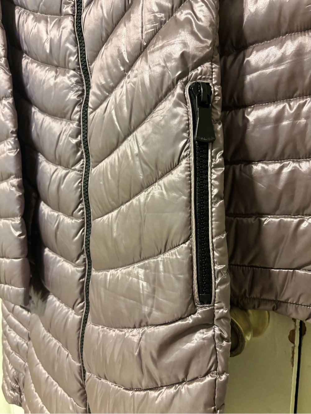 Calvin Klein Metallic Mauve Long Chevron Puffer Coat - Picture 4 of 12